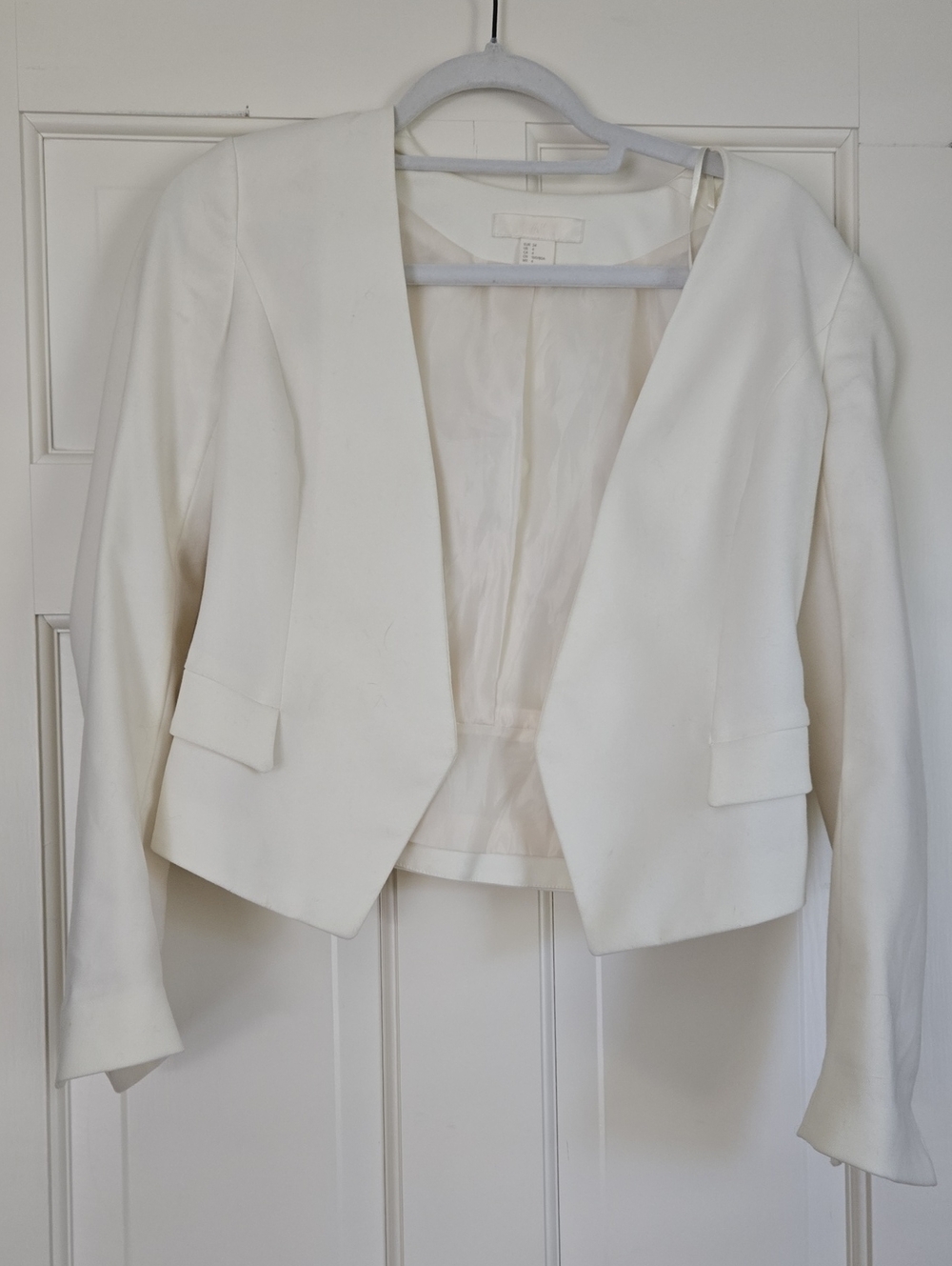 H&M White Cropped Open-Front Blazer